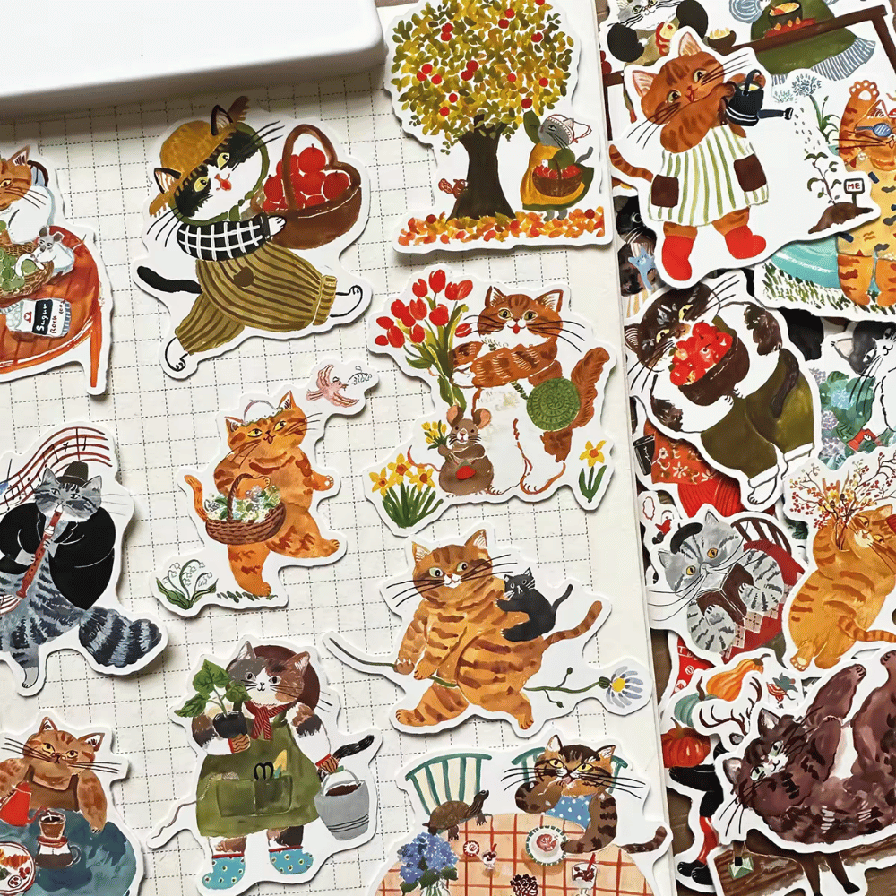Vintage Cat Life Sticker Pack - 25 Pcs