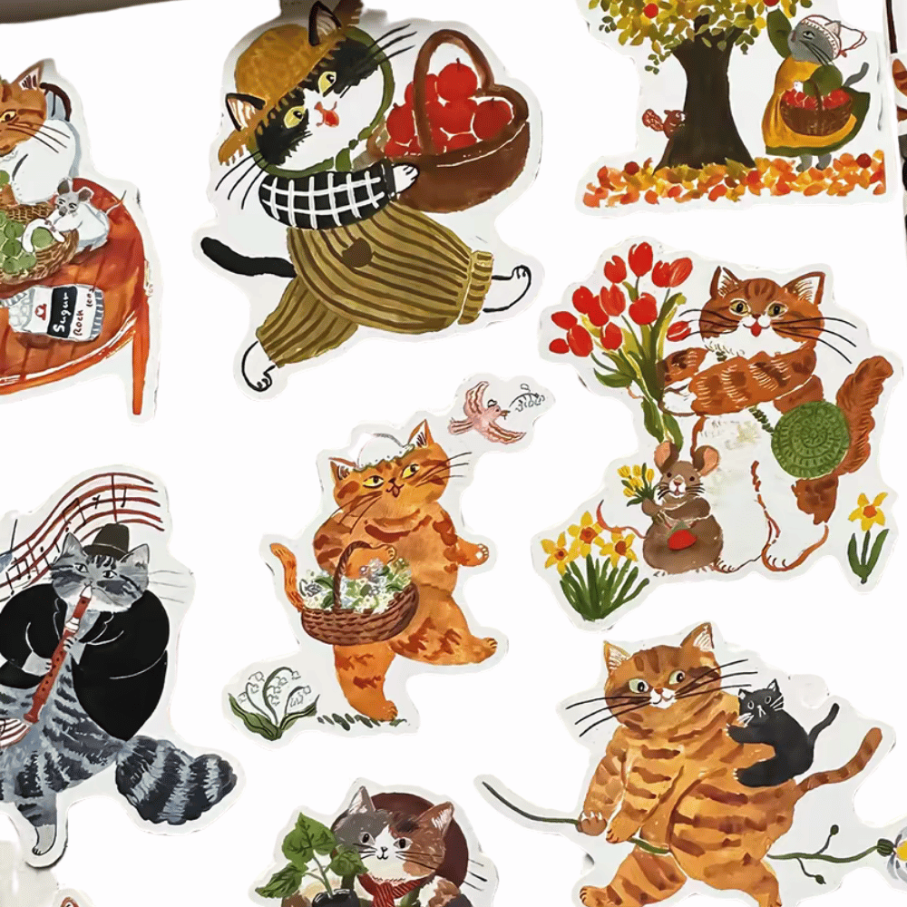 Vintage Cat Life Sticker Pack - 25 Pcs