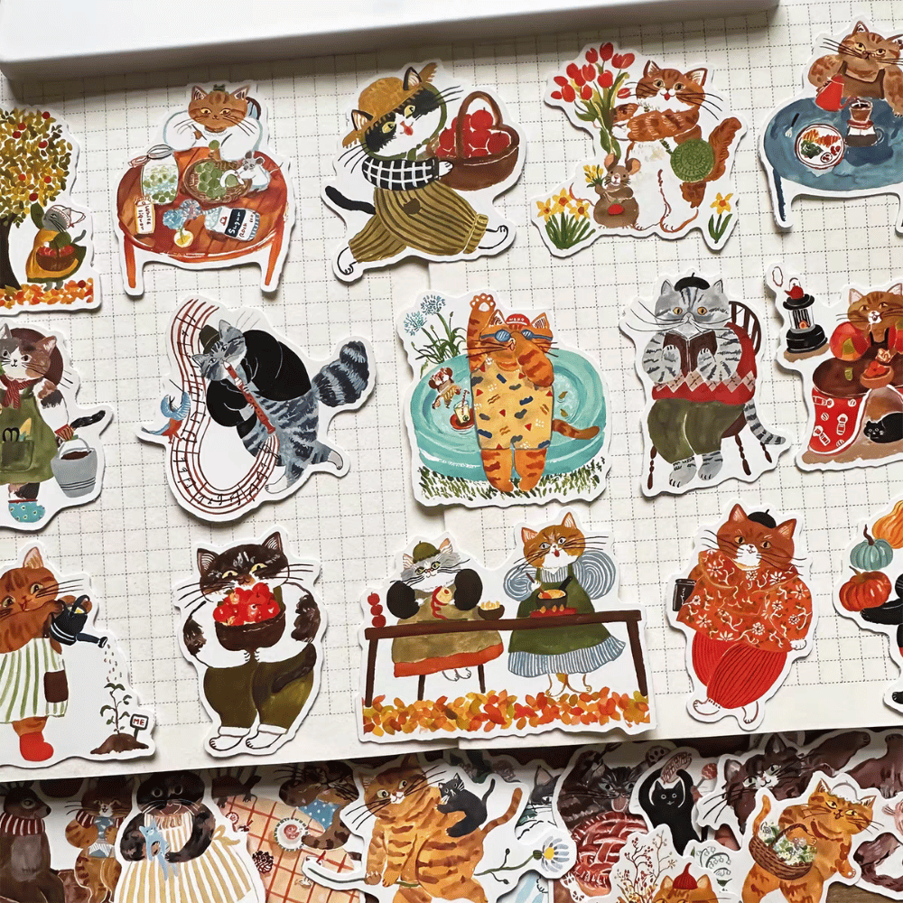 Vintage Cat Life Sticker Pack - 25 Pcs