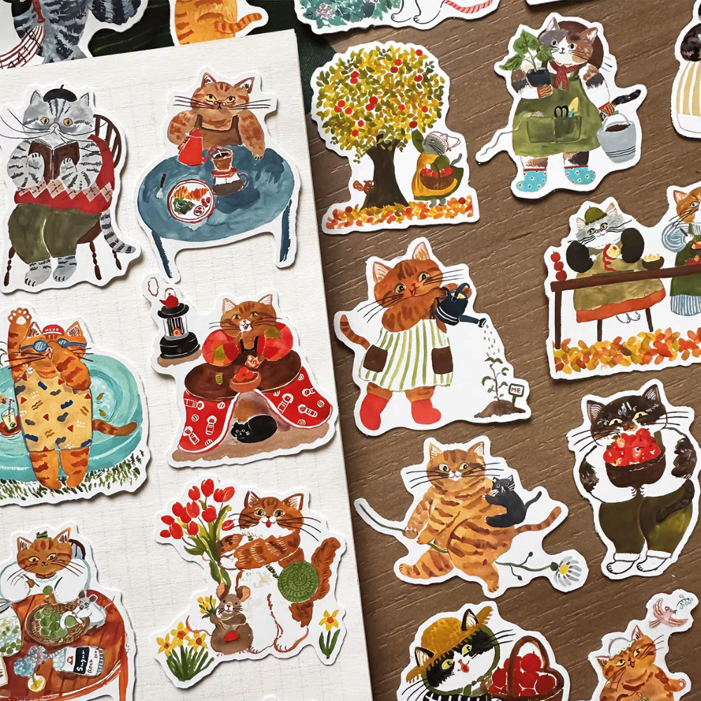 Vintage Cat Life Sticker Pack - 25 Pcs